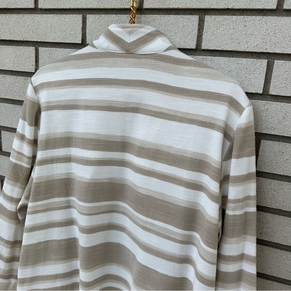 Chico’s Modern Striped Duster Jacket Tan White Neutral Blazer - Picture 6 of 10